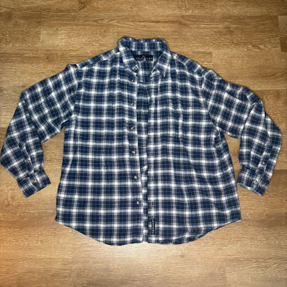 Vintage Grunge Blue and White Plaid Flannel Shirt size XL